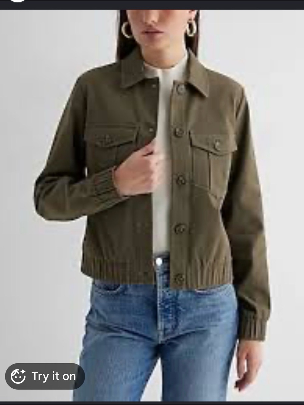 Express Olive Green Utility Jacket with Button Front